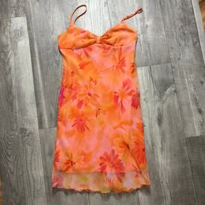 Vintage Y2K City Triangles Floral Midi Dress Mesh Overlay Size 11/12 Juniors